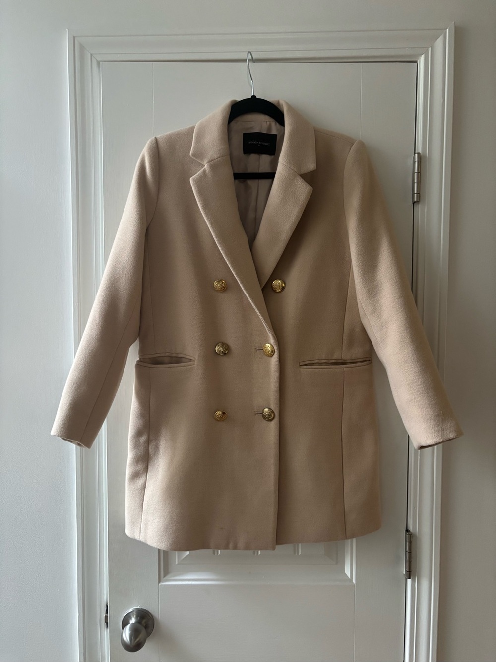 Banana Republic Beige Double-Breasted Pea Coat with Gold Buttons